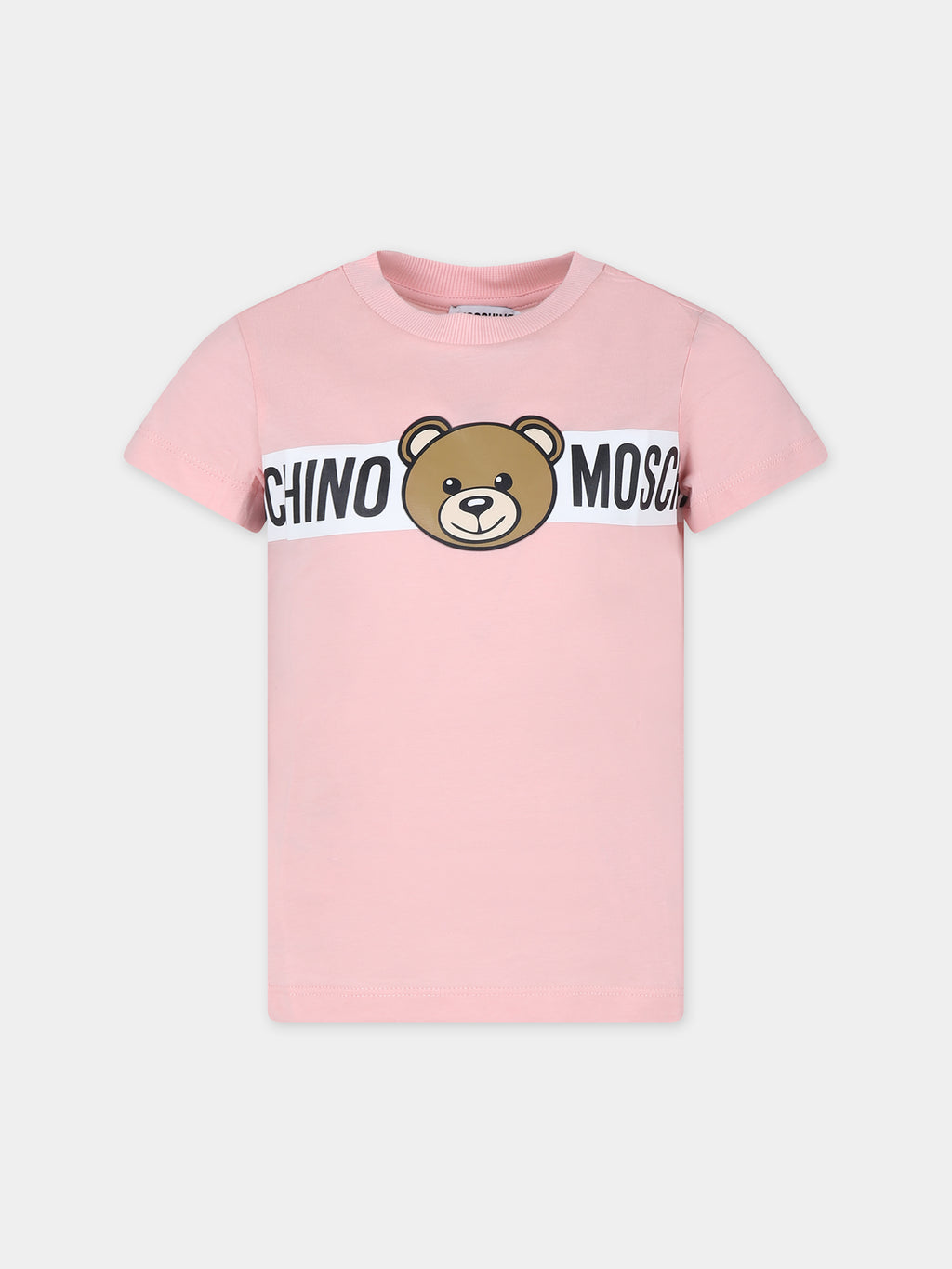 T-shirt rosa per bambina con Teddy Bear e logo